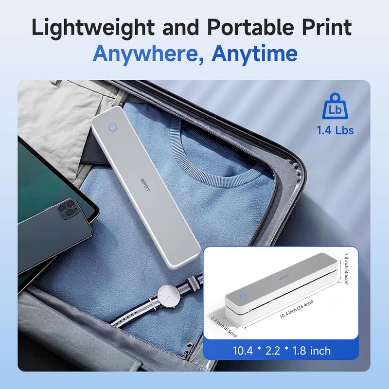 iDPRT Portable Printer Wireless for Travel - Bluetooth Mobile Printer Support for 8.5"x11" US Letter, Inkless Compatible with iOS, Android, Laptop for Office, Car and Home (300DPI, White) - Image 5